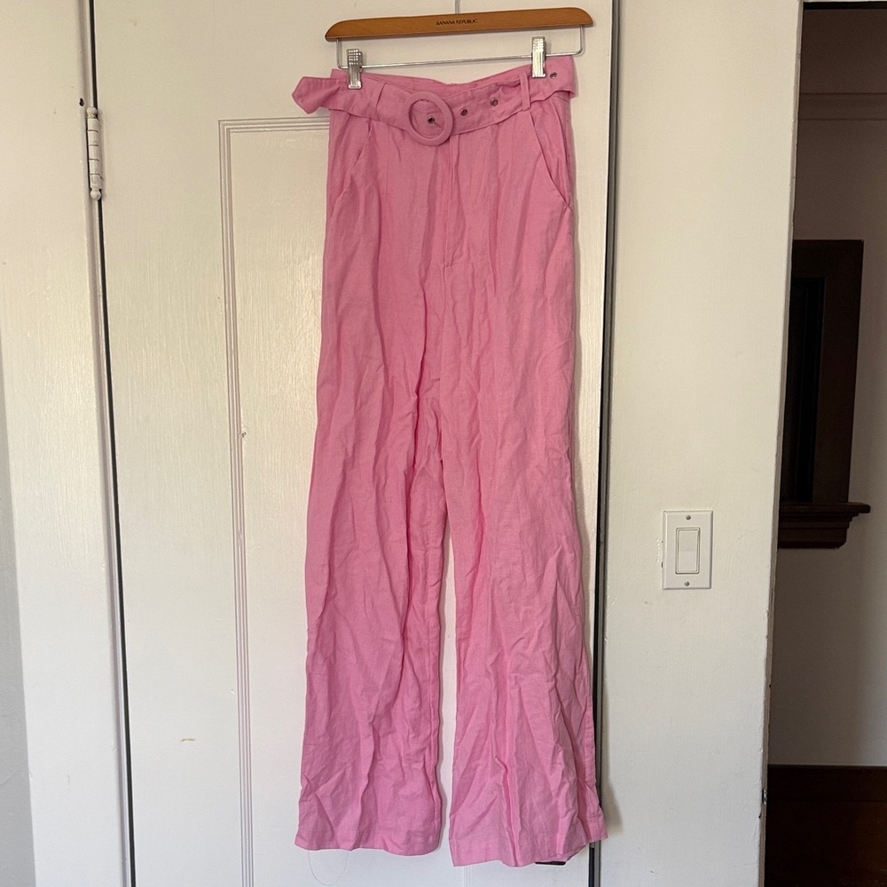 Charlie Holiday Rose Pink High-Waist Wide-Leg Pants with Belt